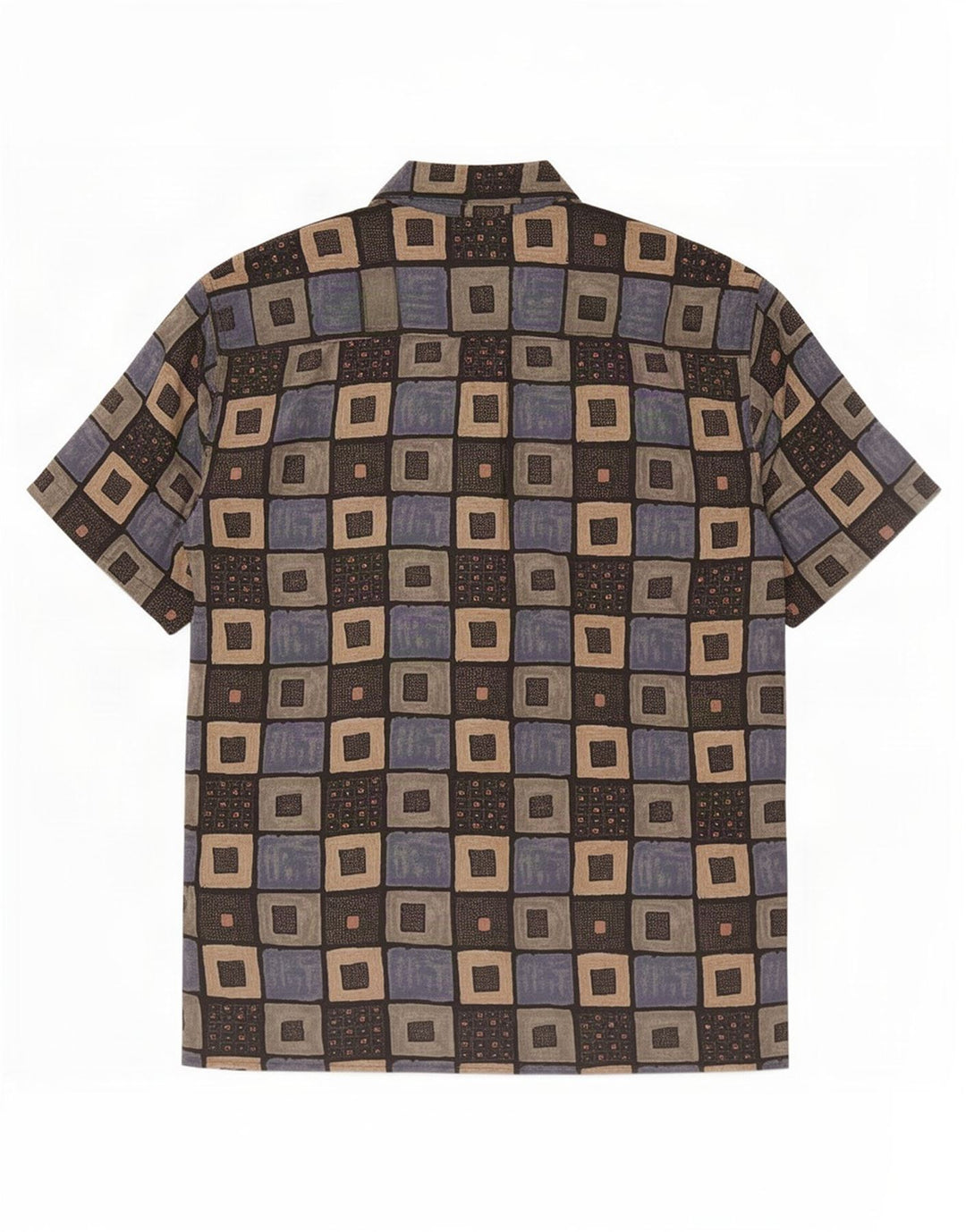 Vintage hombres camisa de manga corta medio multicolor geométrico