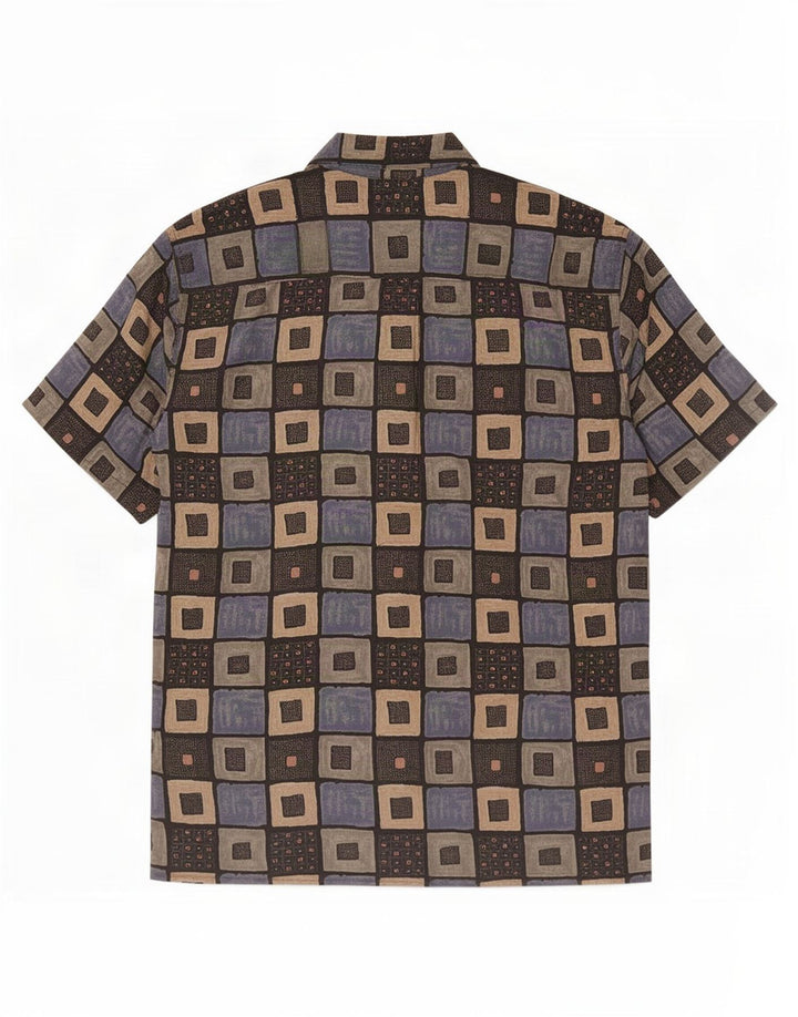 Vintage hombres camisa de manga corta medio multicolor geométrico