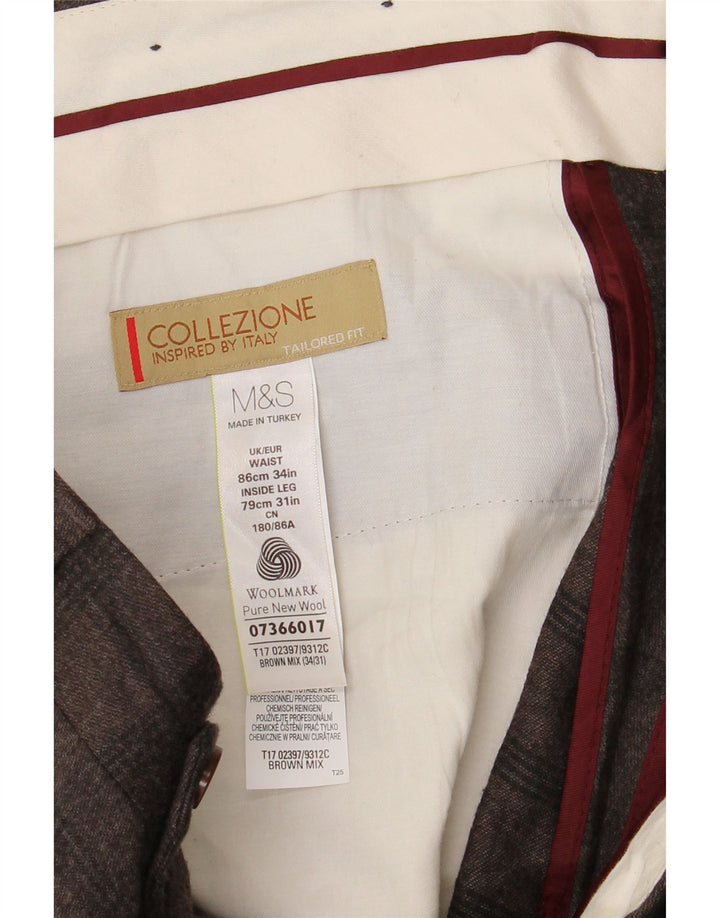 MARKS & SPENCER Pantalones de traje entallados para hombre W34 L31 Cuadros marrones