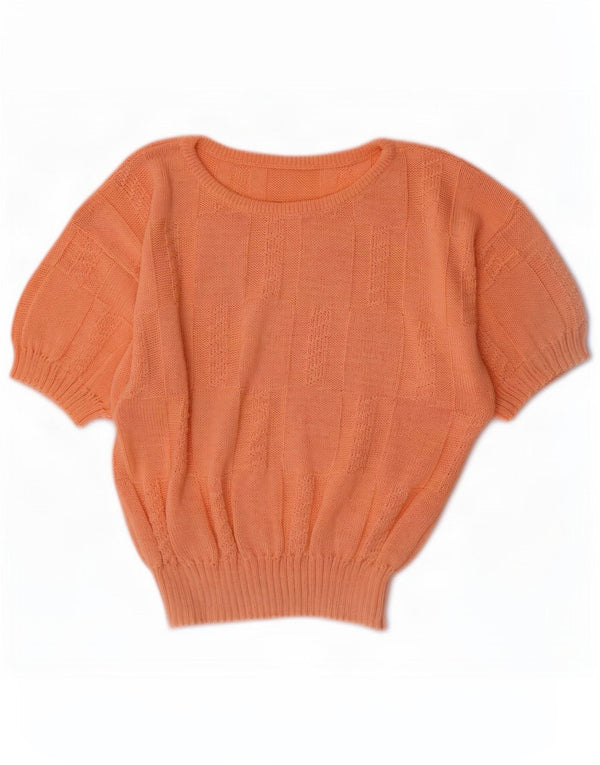 Vintage mujer manga corta cuello redondo jersey suéter Reino Unido 16 naranja grande