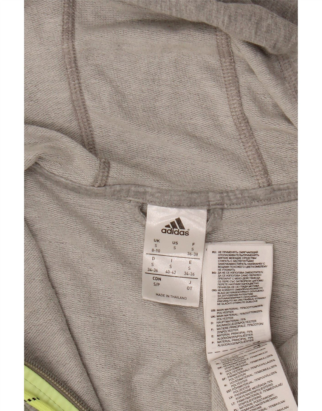 ADIDAS Sudadera con capucha y cremallera gráfica para mujer UK 8/10 Small Grey Cotton