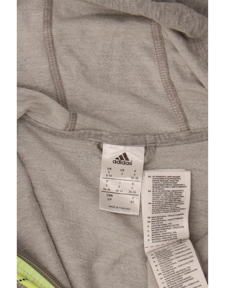 ADIDAS Sudadera con capucha y cremallera gráfica para mujer UK 8/10 Small Grey Cotton