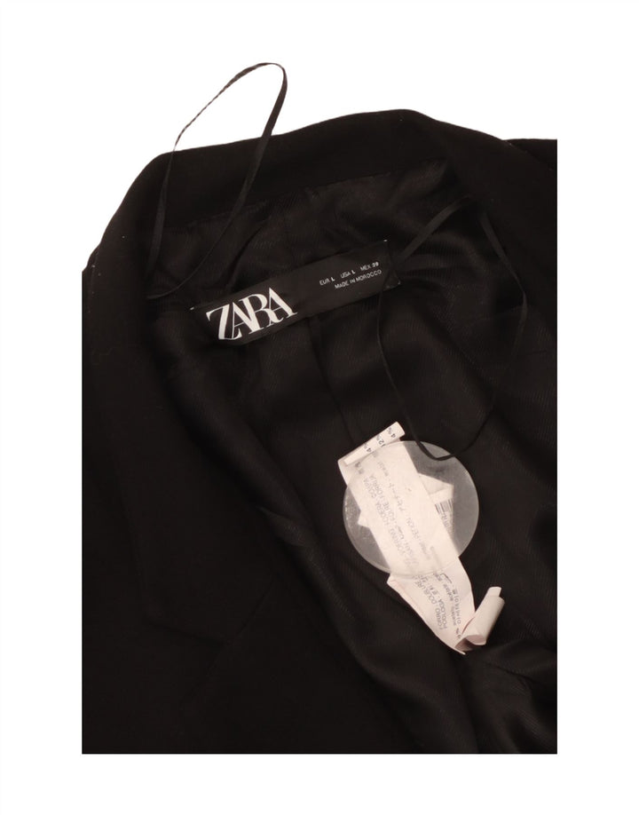 Zara Chaqueta tipo blazer abierta larga para mujer, talla 40, talla grande, acetato negro