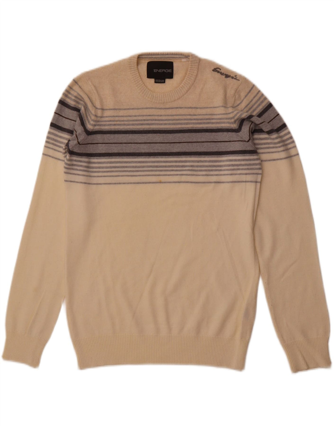 ENERGIE Jersey con cuello redondo para hombre, color beige medio, a rayas