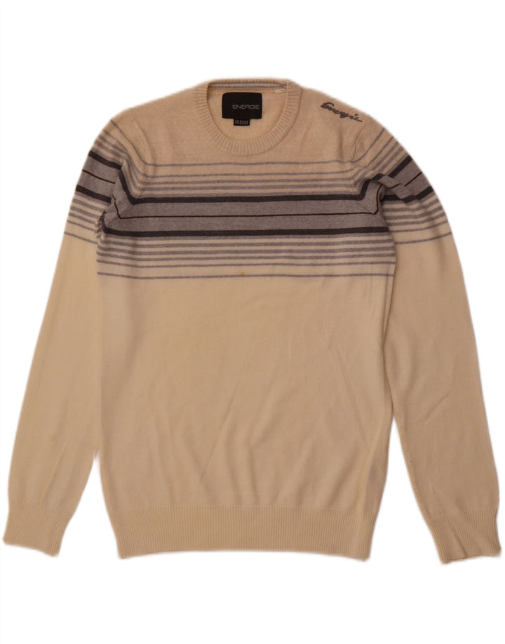 ENERGIE Jersey con cuello redondo para hombre, color beige medio, a rayas