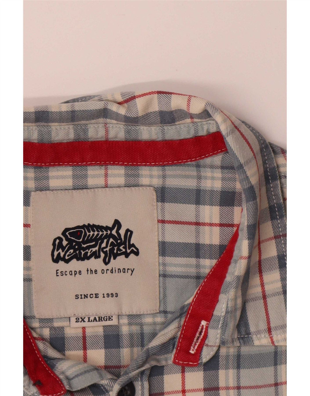 Weird Fish Camisa de franela para hombre 2XL Algodón a cuadros azul