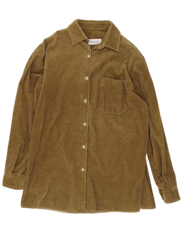 Vintage mujer pana camisa Reino Unido 18 XL algodón caqui