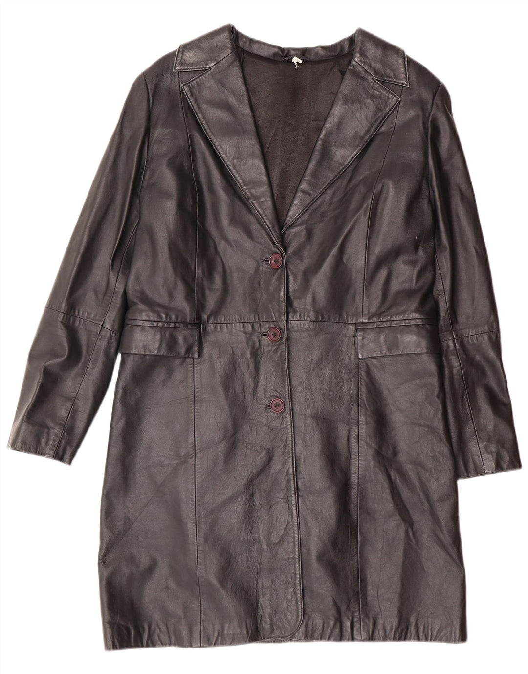 Vintage mujer cuero abrigo Reino Unido 14 cuero negro medio