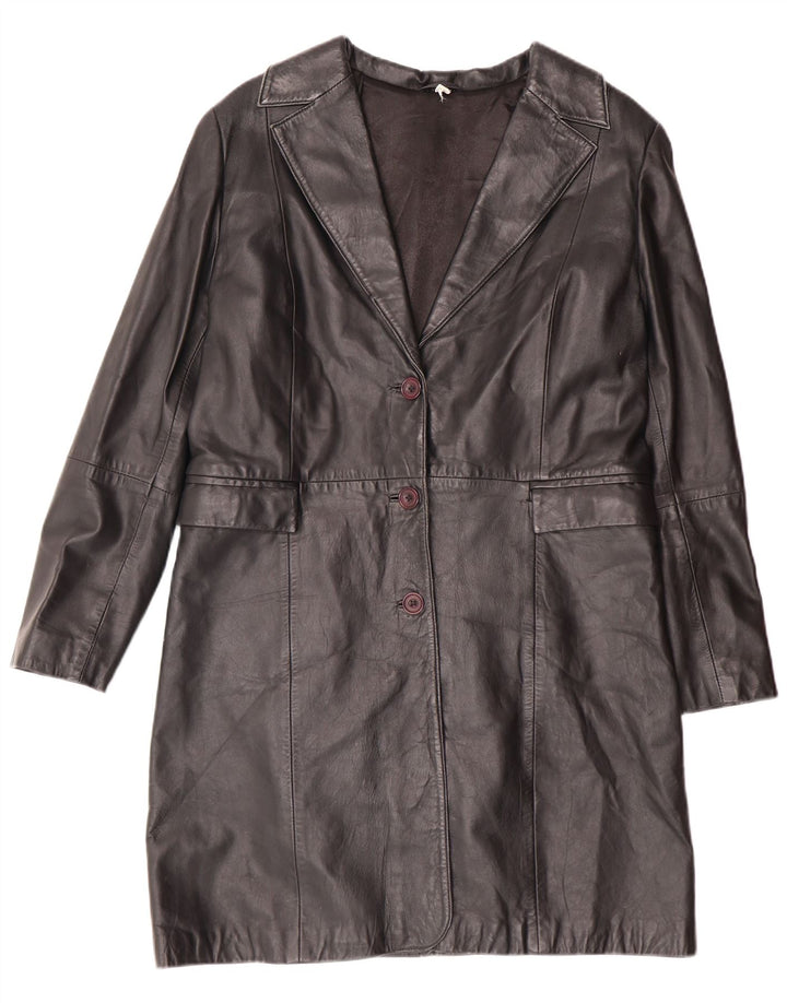 Vintage mujer cuero abrigo Reino Unido 14 cuero negro medio