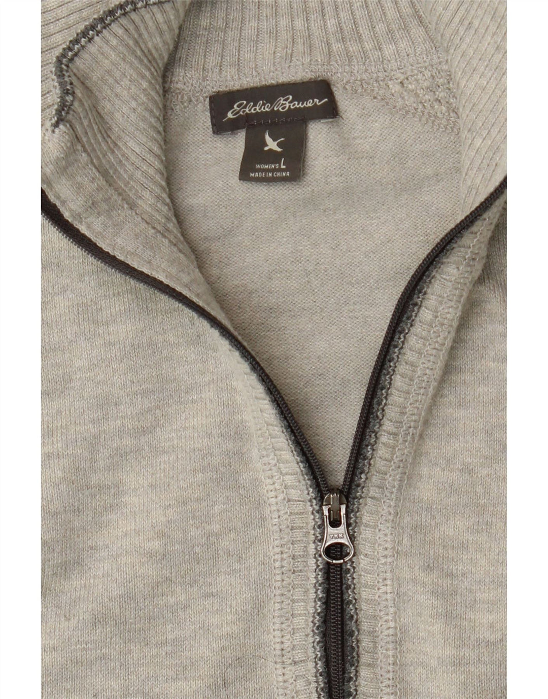 EDDIE BAUER Womens Zip Neck Jumper Sweater UK 14 Large Grey Polyester Vintage Eddie Bauer and Second-Hand Eddie Bauer from Messina Hembry 