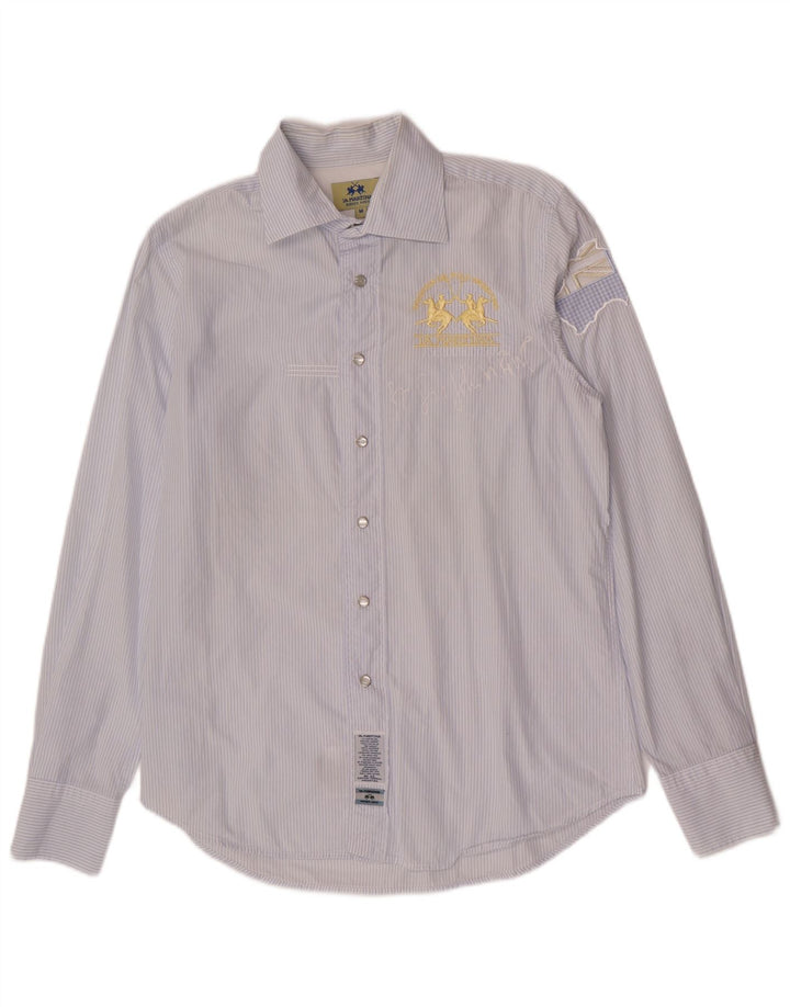 La Martina Hombre Camisa Graphic Regular Fit De Algodón A Rayas Azul Medio