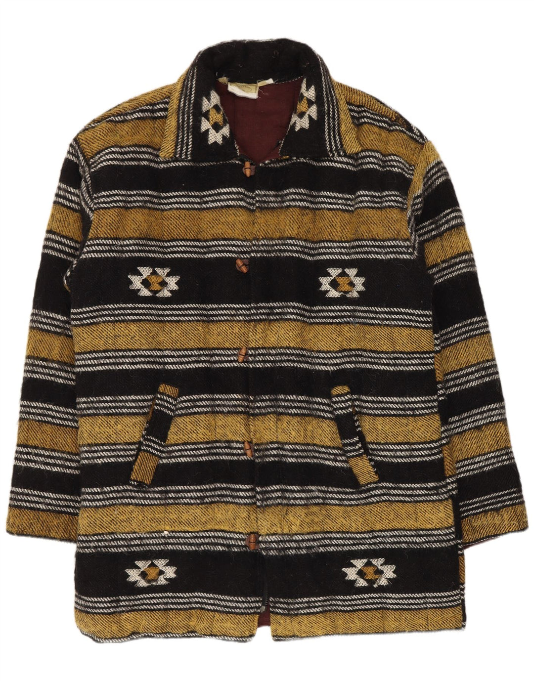 Vintage hombres Duffle abrigo Reino Unido 40 gran lana geométrica multicolor