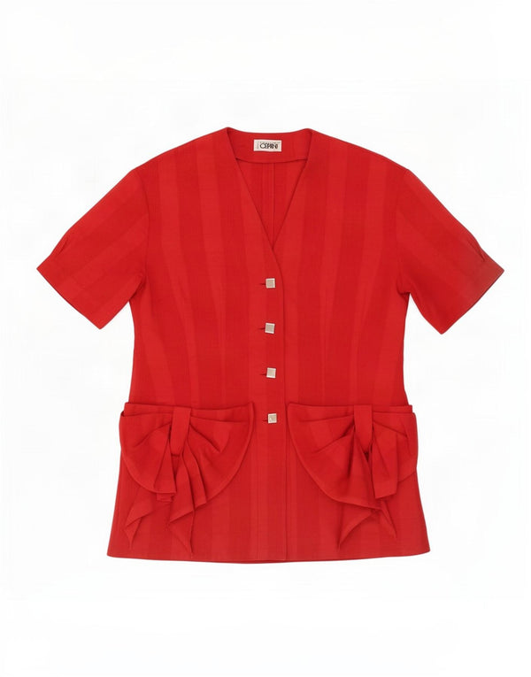 Ernestina Cerini Chaqueta Blazer de Manga Corta para Mujer UK 44 Mediana Rayas Rojas