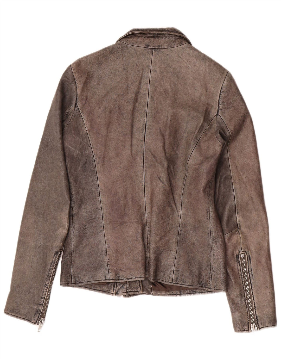 Chaqueta Biker De Cuero Zen Mujer IT 44 Cuero Gris Medio