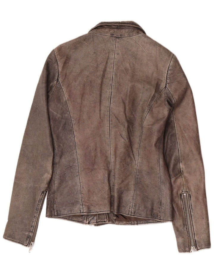 Chaqueta Biker De Cuero Zen Mujer IT 44 Cuero Gris Medio