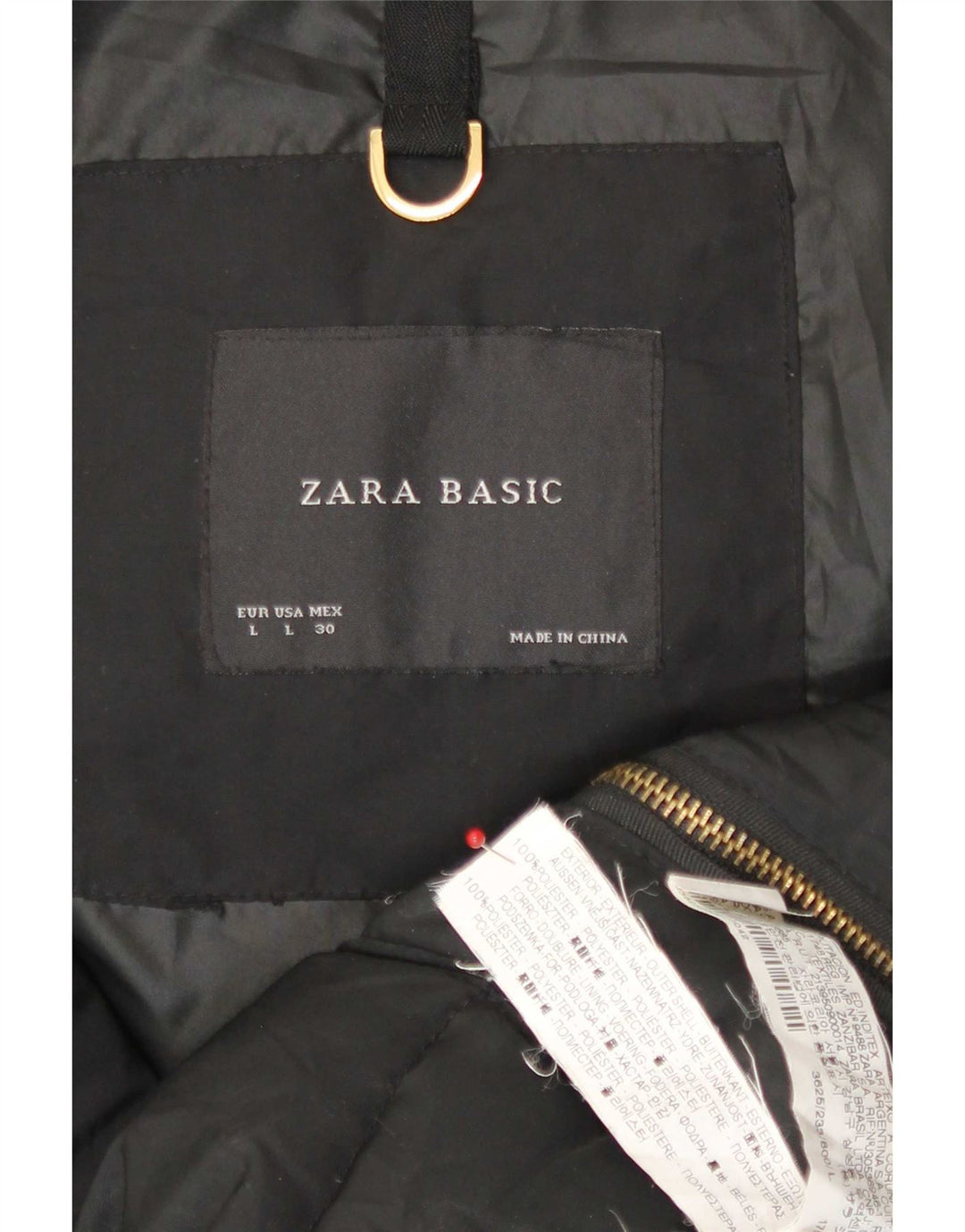 Zara Mujer Chaqueta Acolchada Con Capucha UK 46 Grande Poliéster Negro