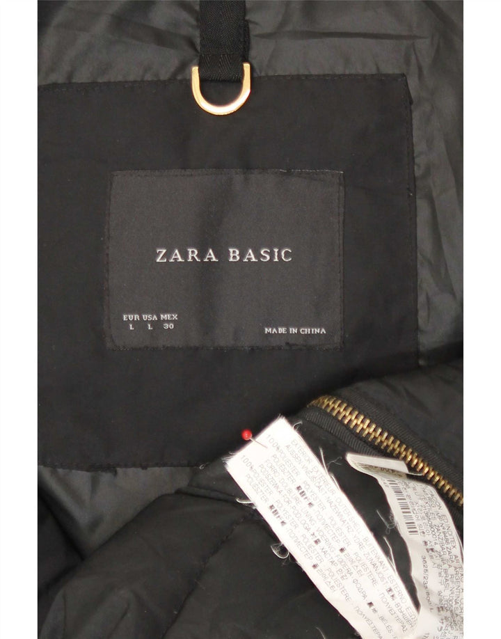 Zara Mujer Chaqueta Acolchada Con Capucha UK 46 Grande Poliéster Negro