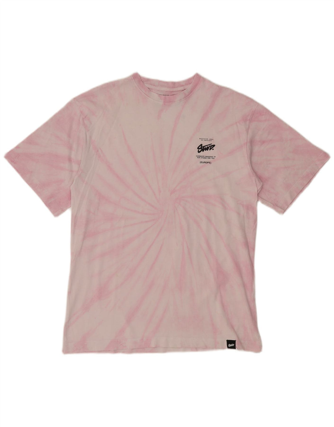 PULL & BEAR Hombre Camiseta Gráfica Top Small Pink Tie Dye Algodón