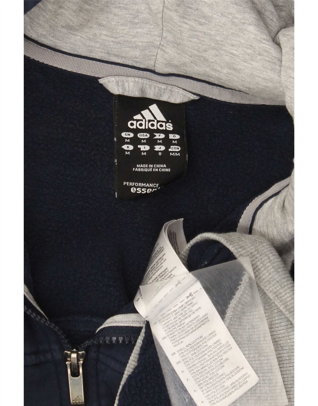 Adidas Hombre Zip Sudadera Con Capucha Suéter Medio Azul Marino Algodón