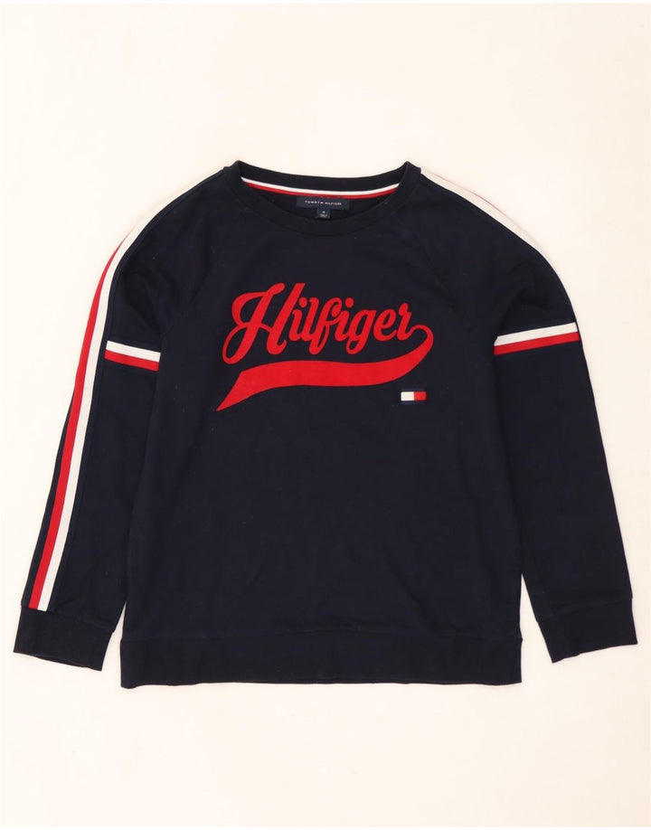 Tommy Hilfiger Sudadera gráfica para mujer Jumper UK 14 Medium Azul marino