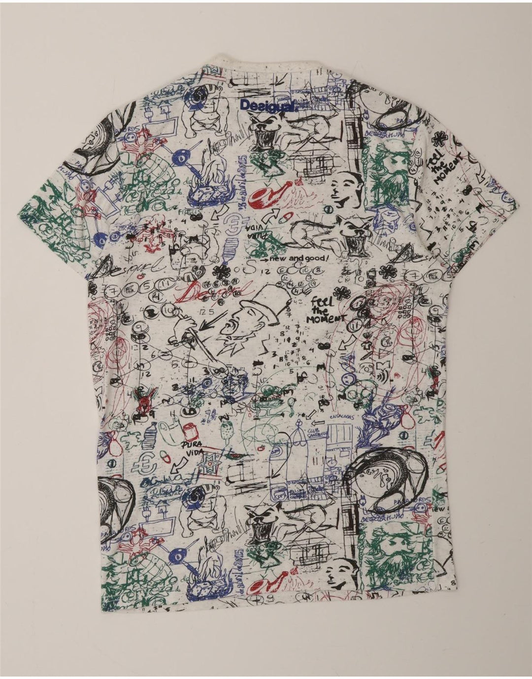 DESIGUAL Camiseta con estampado abstracto para hombre Top de algodón blanco mediano
