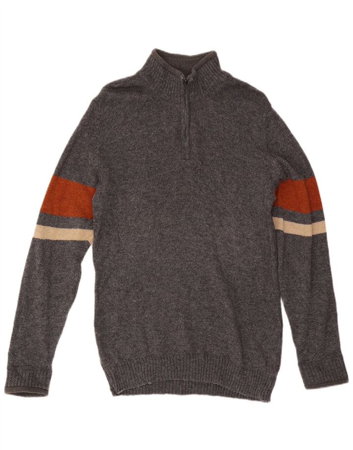 Marks & Spencer Jersey azul con cuello y cremallera Harbor para hombre, talla pequeña, gris
