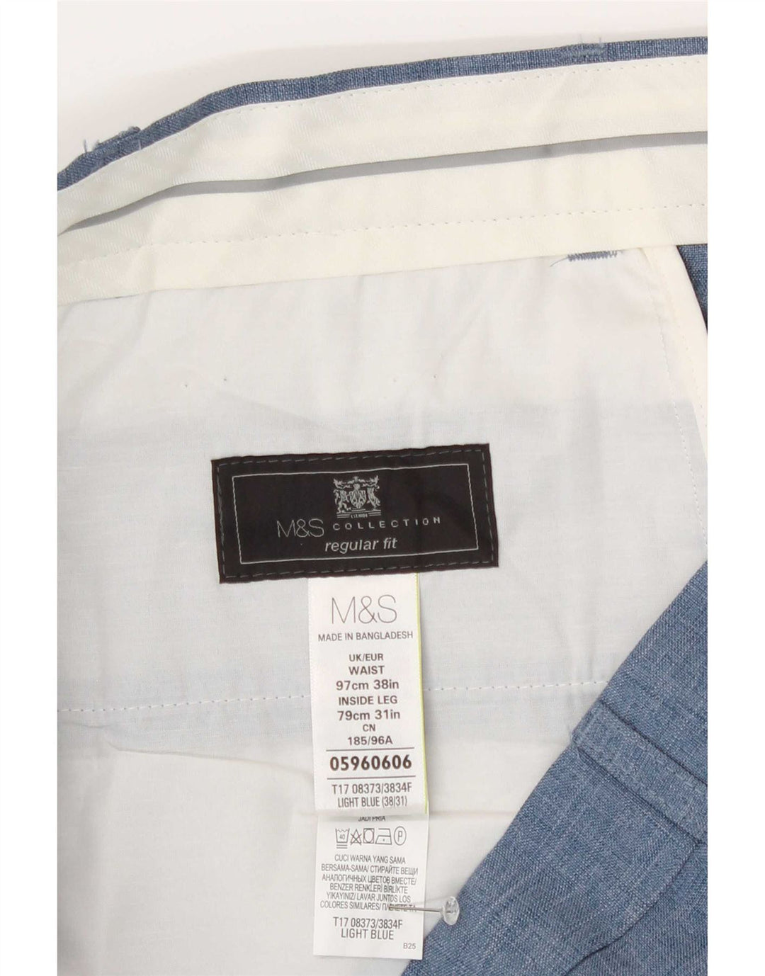Marks & Spencer Pantalón de traje de corte regular para hombre W38 L31 Poliéster azul