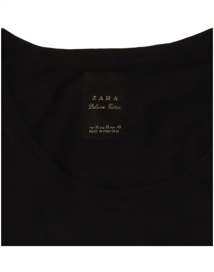 ZARA Mujer Camiseta Top UK 44 Mediano Negro Algodón