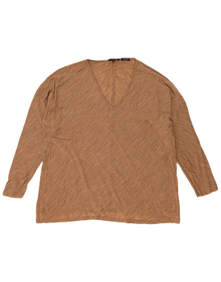 Massimo Dutti Top Oversize Mujer Manga Larga UK 10 Small Beige Moteado