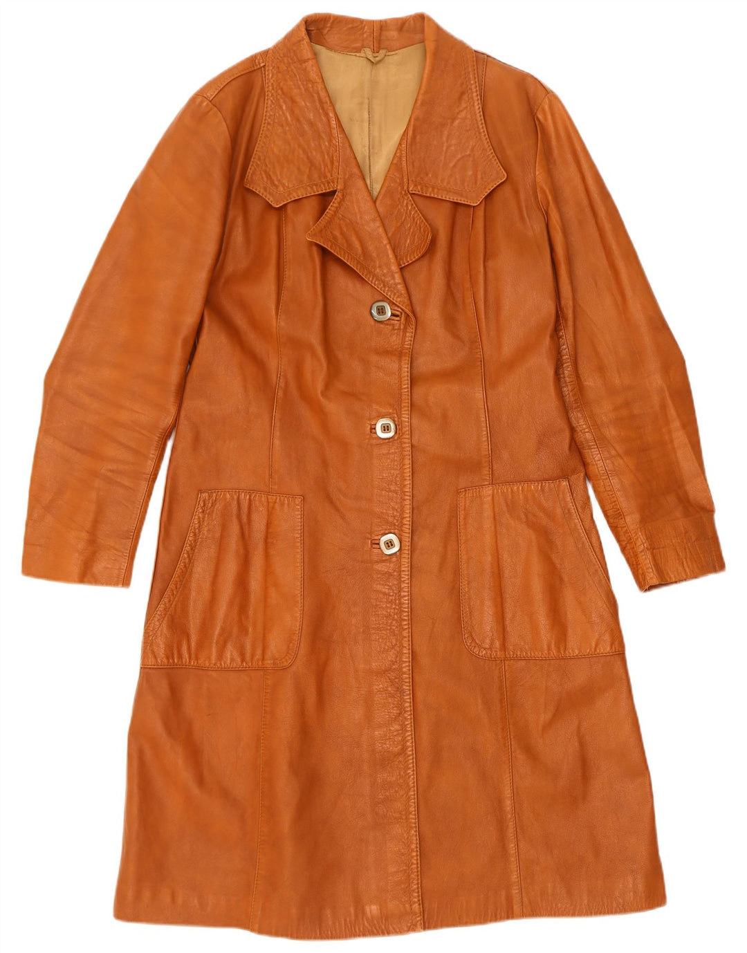 Abrigo de cuero vintage para mujer IT 52 2XL Marrón