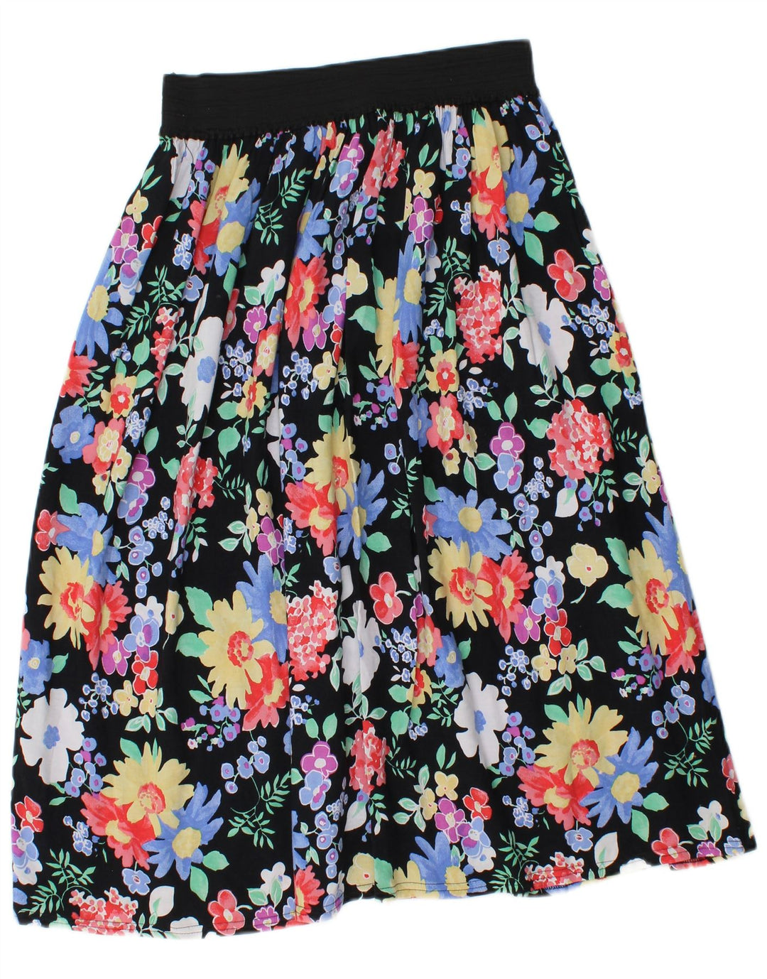Falda midi vintage para mujer W28 Viscosa floral negra mediana