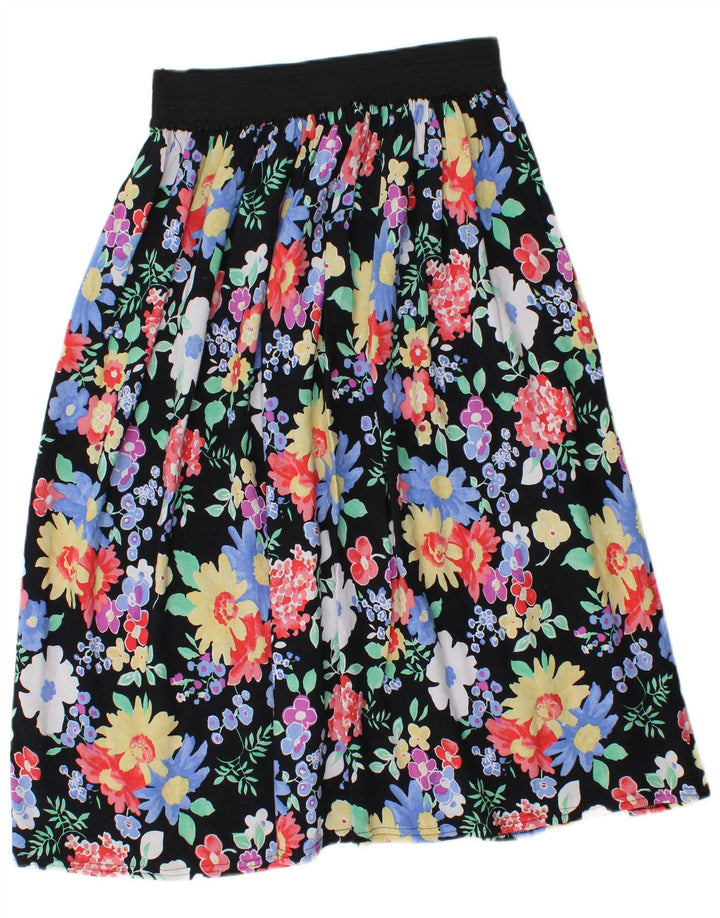 Falda midi vintage para mujer W28 Viscosa floral negra mediana