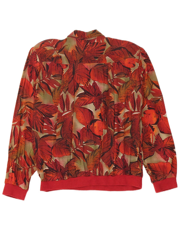 Vintage mujer pullover camisa blusa Reino Unido 16 gran viscosa floral roja