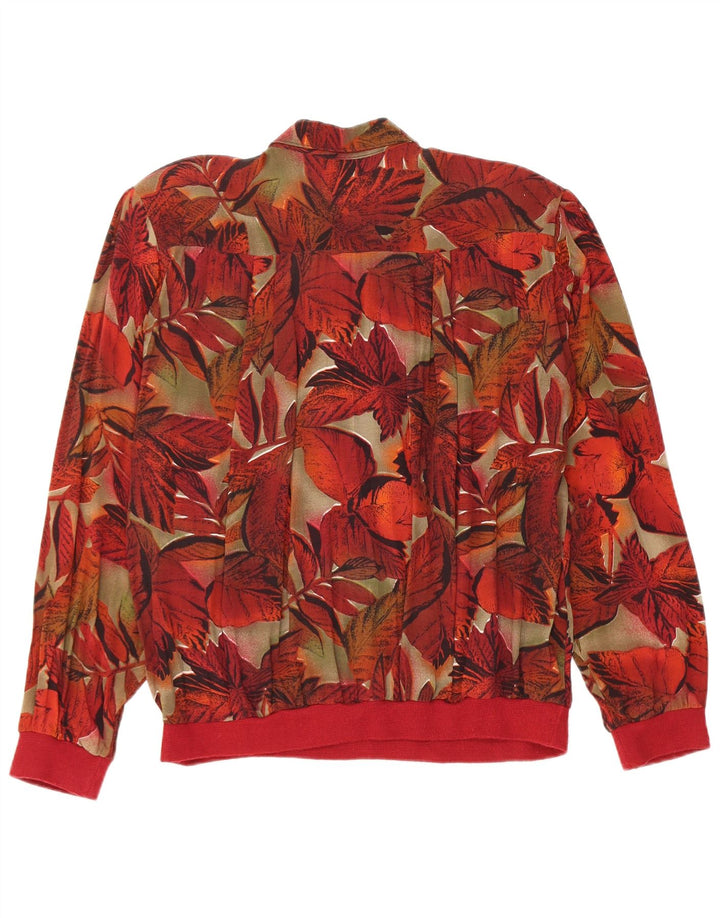 Vintage mujer pullover camisa blusa Reino Unido 16 gran viscosa floral roja