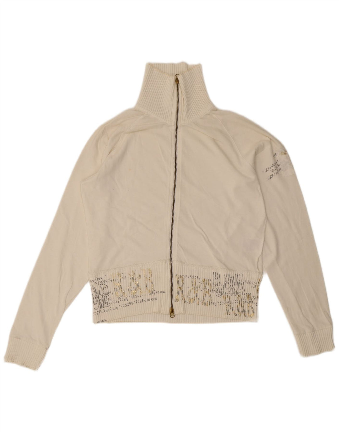 Arena Chaqueta De Chándal Extragrande Con Gráfico Para Mujer Pequeña De Algodón Blanco Roto