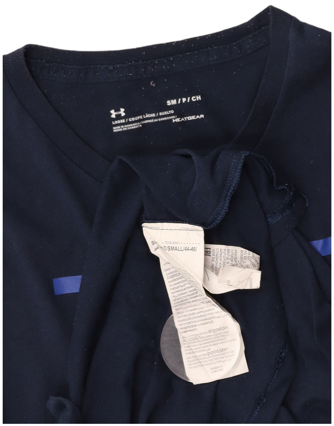 UNDER ARMOUR Camiseta gráfica Heat Gear para hombre Top pequeño de algodón azul marino