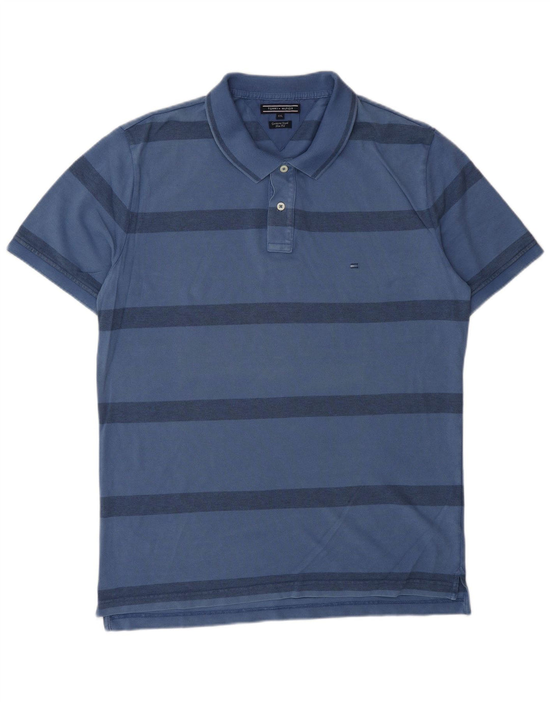 TOMMY HILFIGER Polo ajustado para hombre 2XL Algodón a rayas azules
