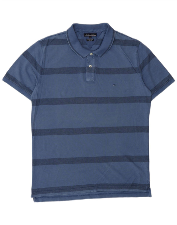 TOMMY HILFIGER Polo ajustado para hombre 2XL Algodón a rayas azules