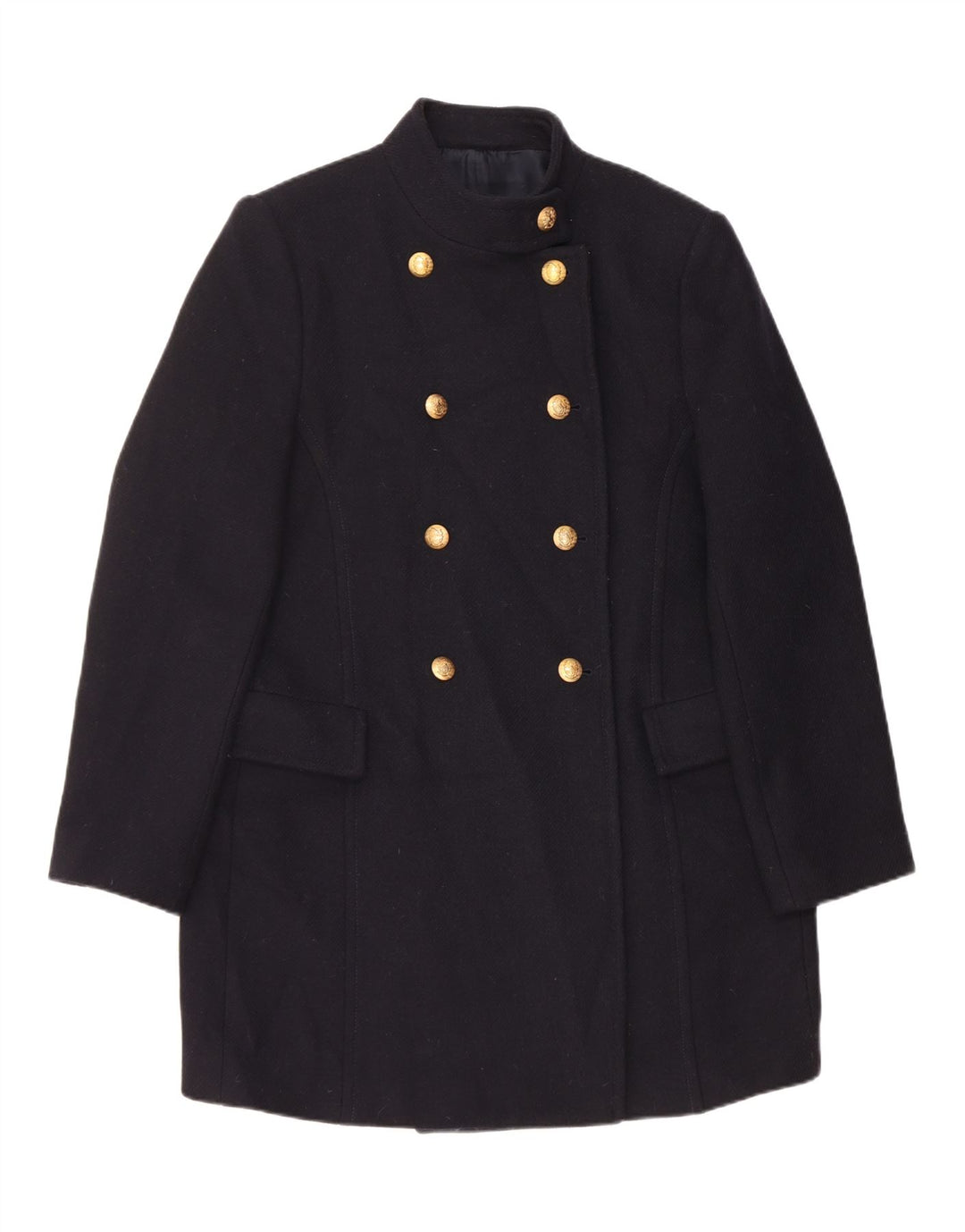 Zara Mujer Abrigo Cruzado ES 40 XL Lana Azul Marino