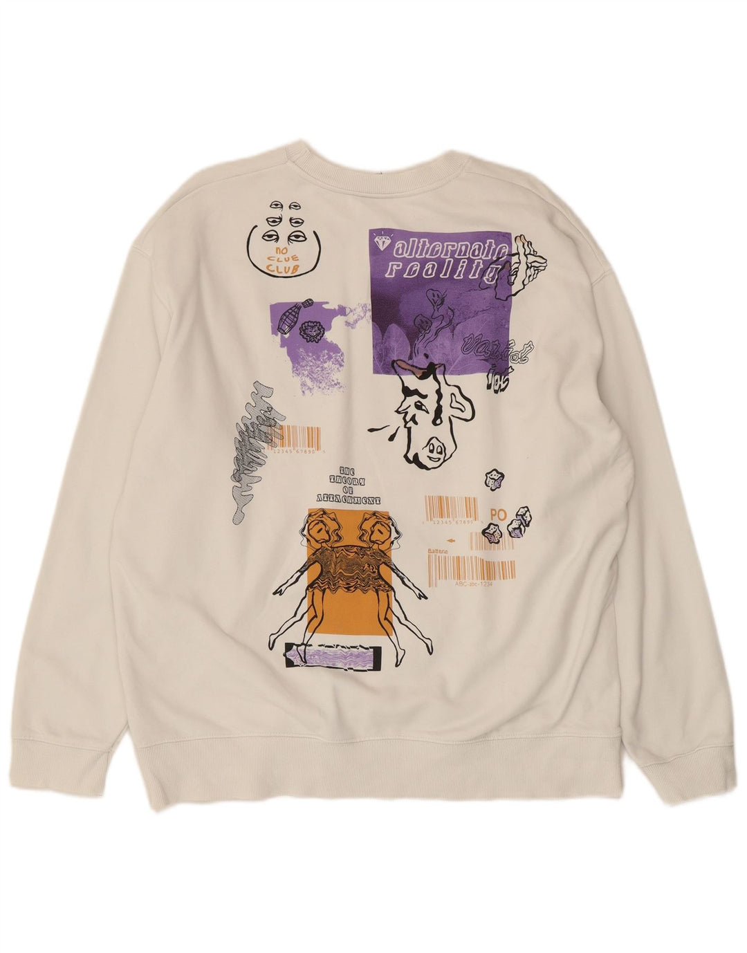 ZARA Womens Graphic Sweatshirt Jumper UK 18 XL White