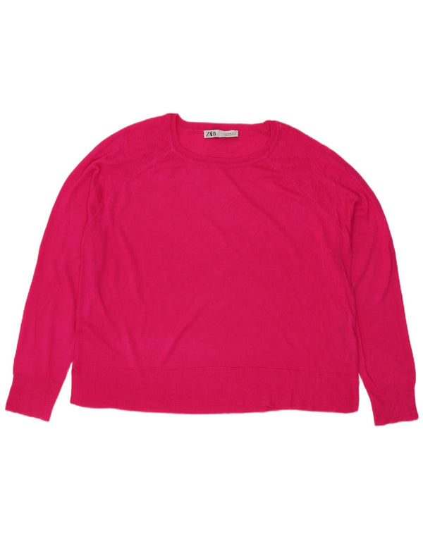 Zara - Jersey con cuello barco para mujer, talla 40, viscosa rosa mediana