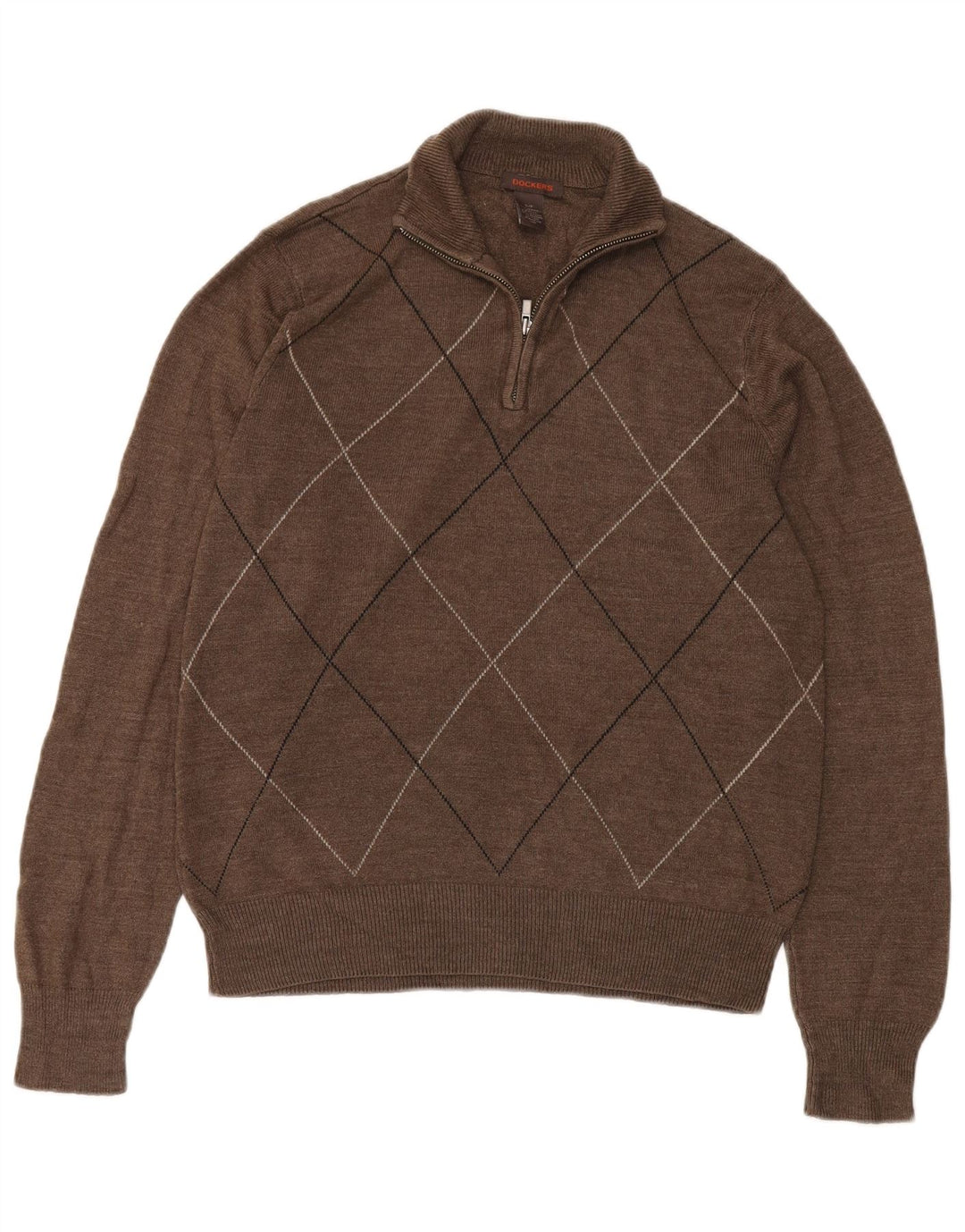 Dockers Jersey De Cuello Con Cremallera Para Hombre Pequeño Marrón Argyle/Diamante Acrílico