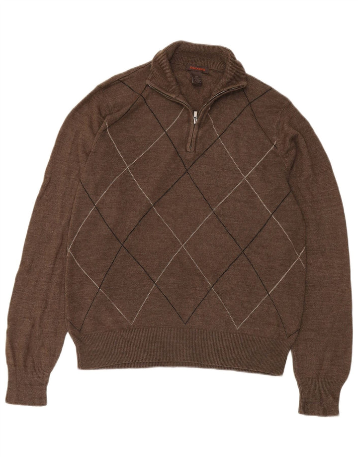Dockers Jersey De Cuello Con Cremallera Para Hombre Pequeño Marrón Argyle/Diamante Acrílico