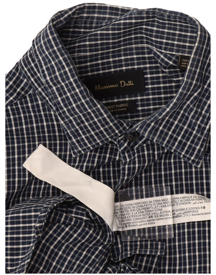 Camisa Massimo Dutti Hombre Large Cuadros Azul Marino Algodón