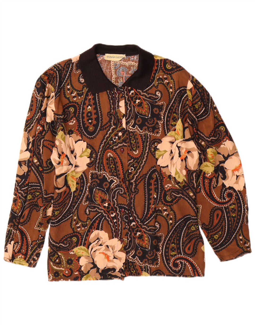 VINTAGE Camisa de Mujer Reino Unido 14 Marrón Medio Paisley