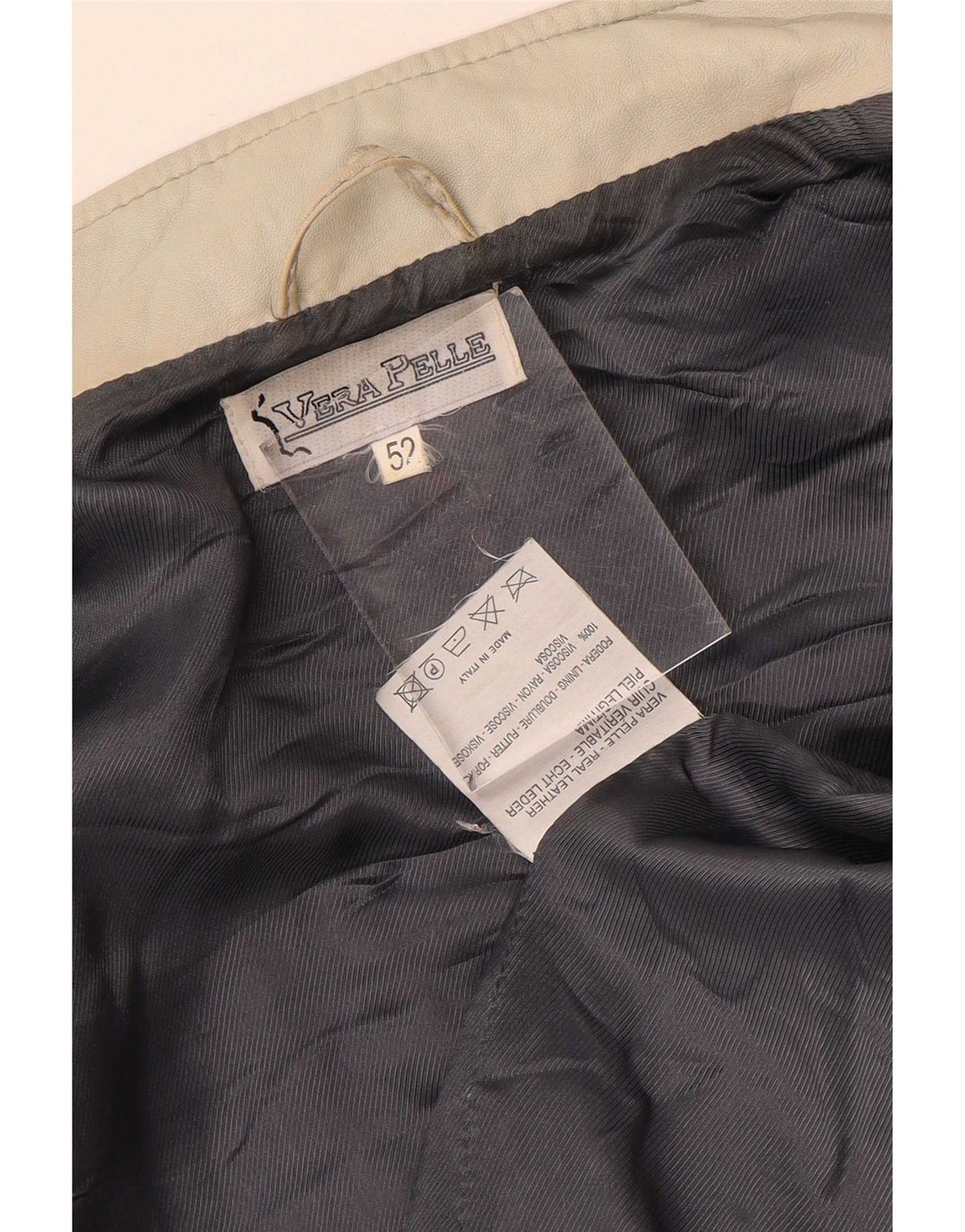 Chaqueta de cuero vintage para mujer IT 52 2XL Beige