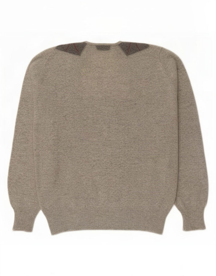 Vintage hombres V-cuello jumper suéter pequeño gris Argyle/Diamond