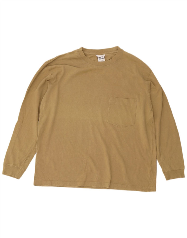 Zara Hombre Top Manga Larga XL Algodón Beige