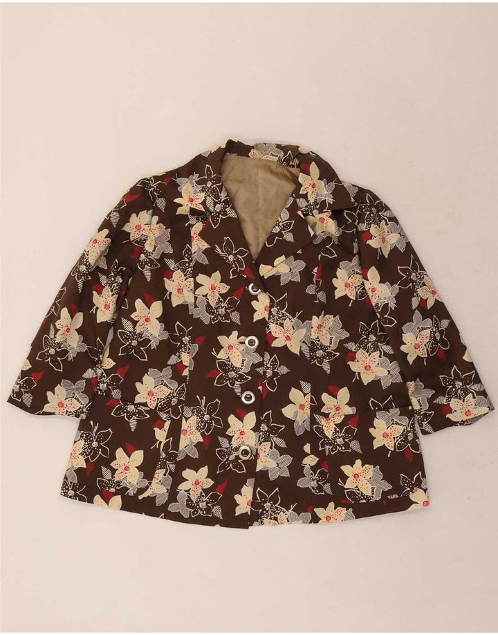 Vintage mujer 3/4 manga 4 botones 2 piezas conjunto Reino Unido 12 marrón medio floral