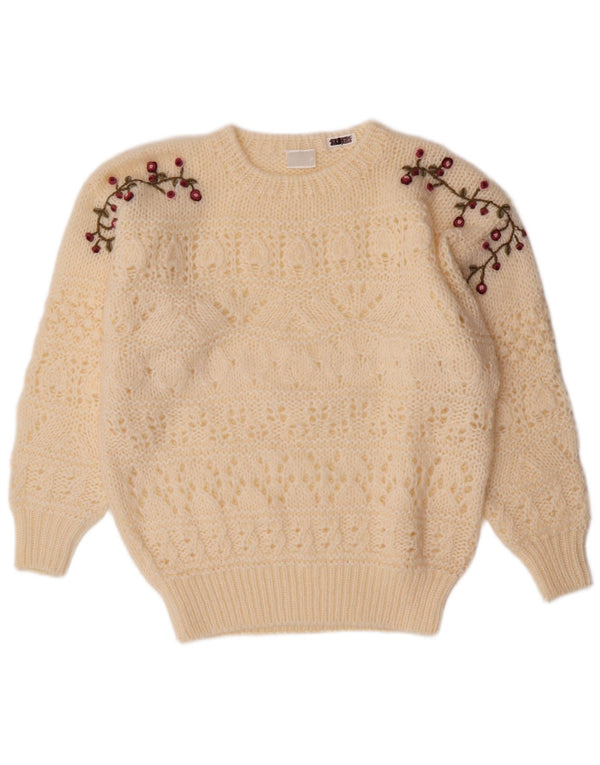 VINTAGE Jersey de cuello redondo para mujer EU 44/46 XL Off White Floral